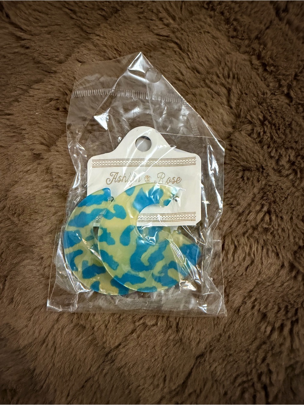 Blue and Cream Resin Hoop Earrings by